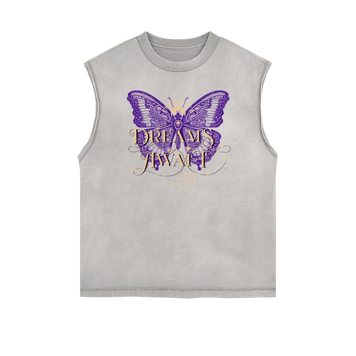 Camiseta sin mangas con gráficos de estilo asiático con bordes deshilachados