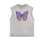 Camiseta sin mangas con gráficos de estilo asiático con bordes deshilachados