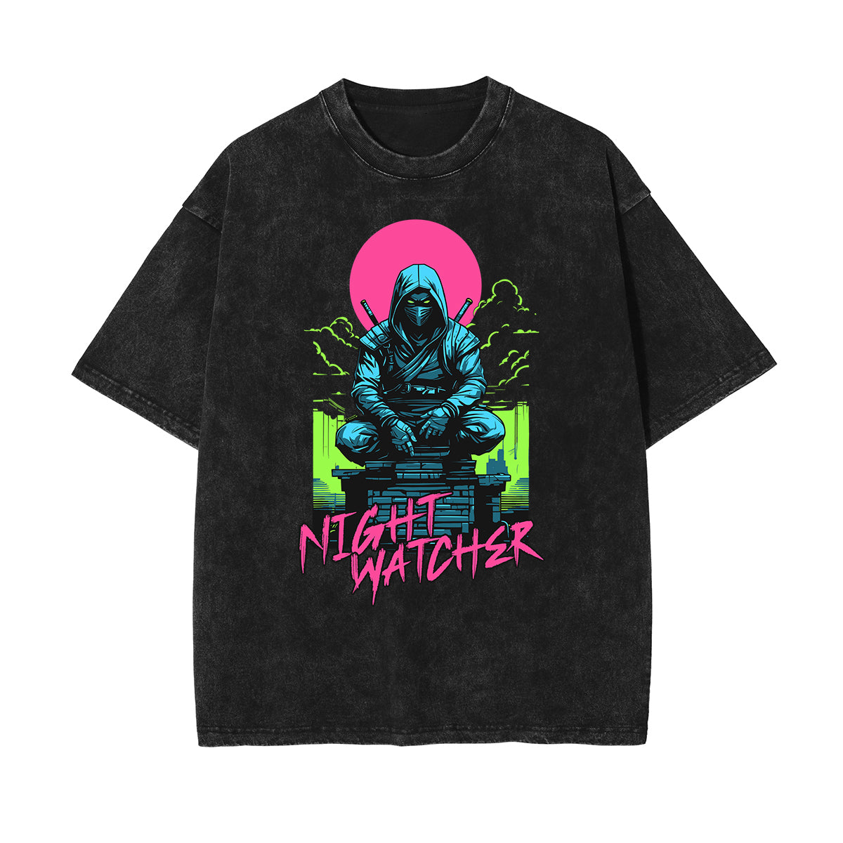 Washed Asian Style Graphic Cotton Tee