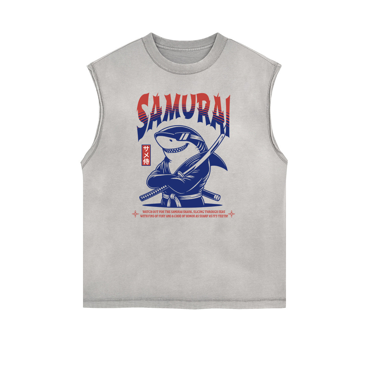 Camiseta sin mangas con gráficos de estilo asiático con bordes deshilachados