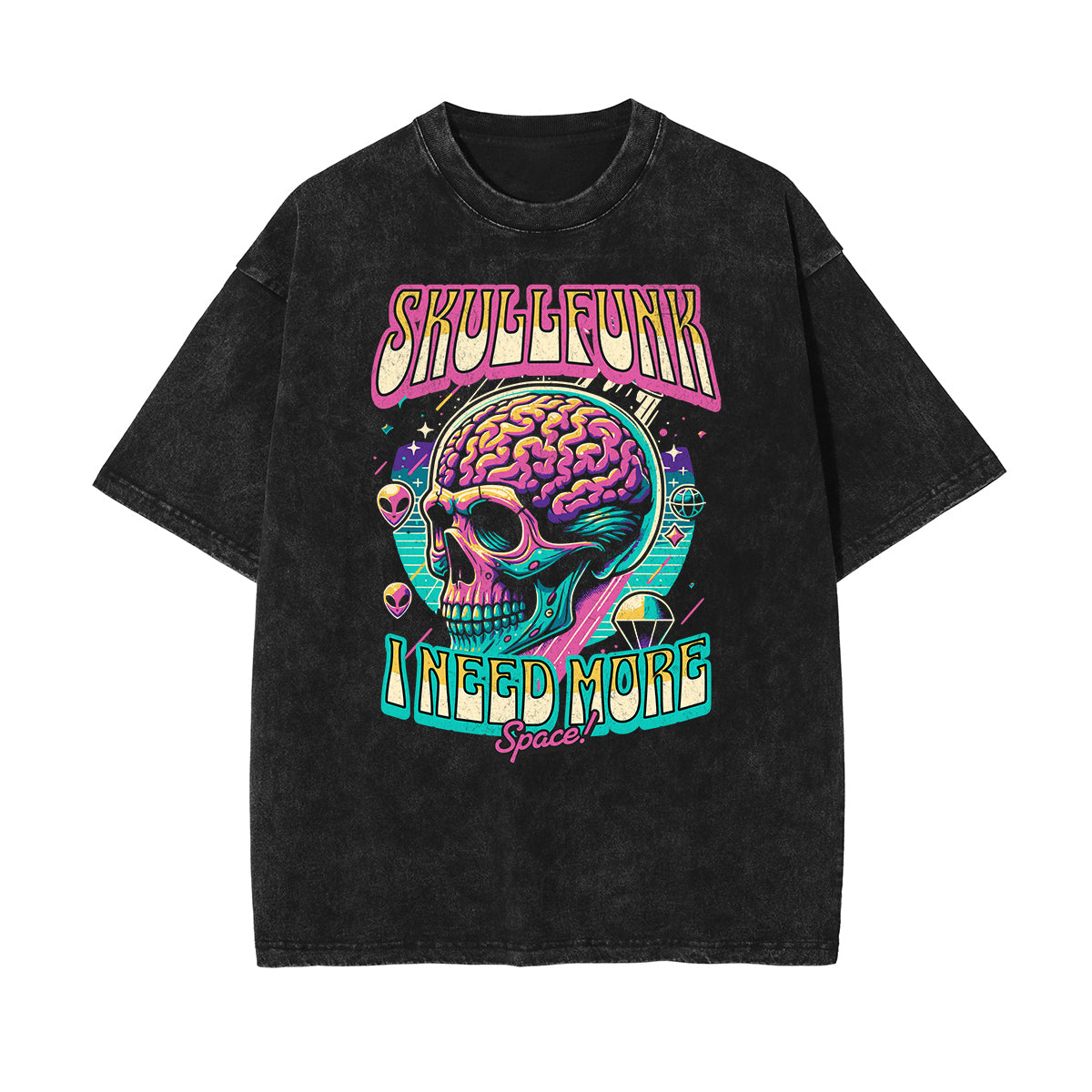 Camiseta de algodón con estampado de calavera lavada