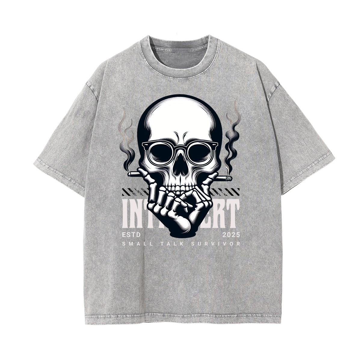Camiseta con estampado de calavera lavada a la piedra