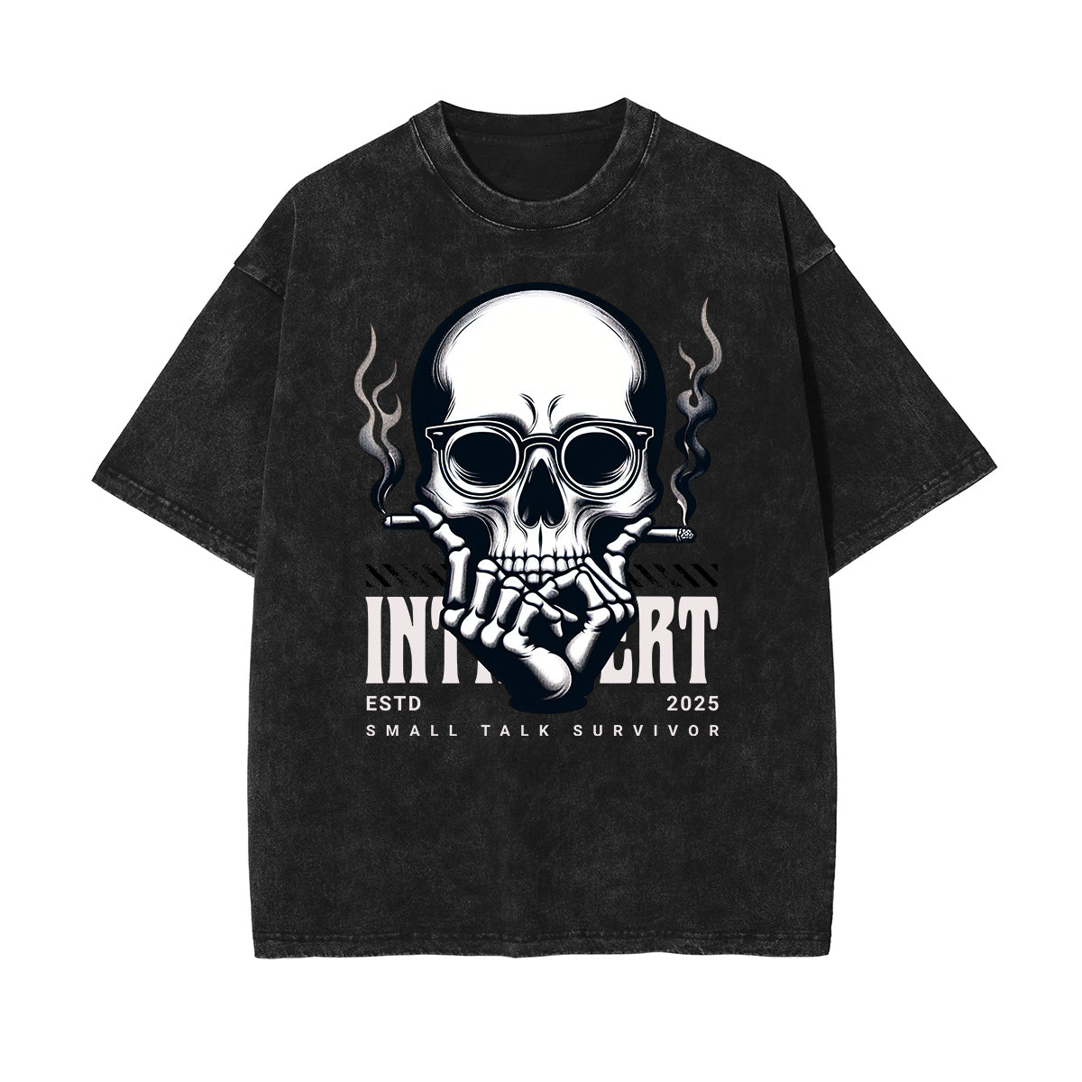 Camiseta de algodón con estampado de calavera lavada