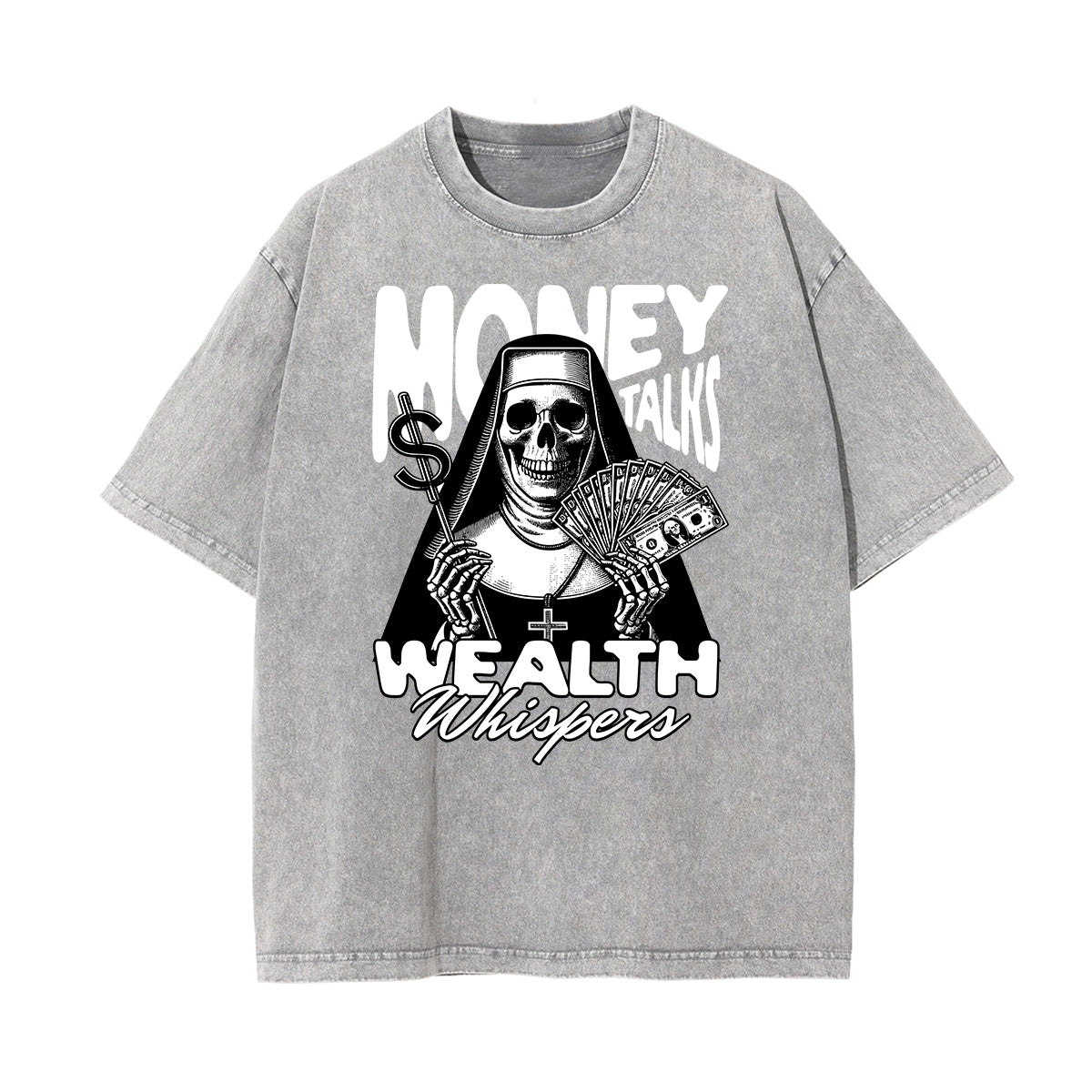 Camiseta con estampado de calavera lavada a la piedra