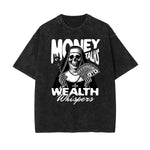 Camiseta de algodón con estampado de calavera lavada