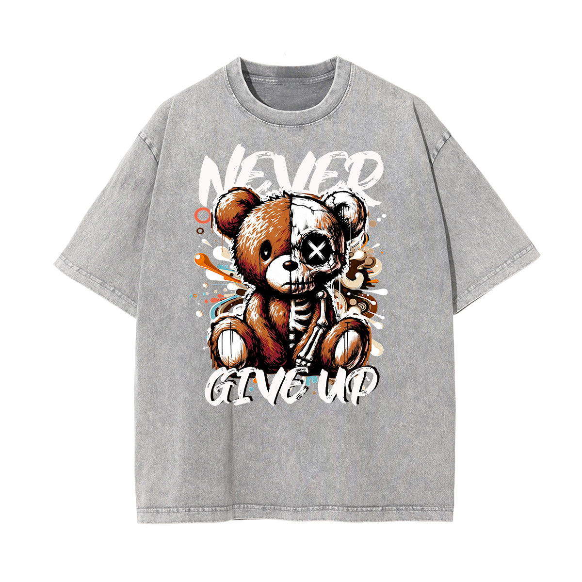 Camiseta con estampado de calavera lavada a la piedra