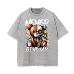 Camiseta con estampado de calavera lavada a la piedra
