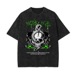 Camiseta de algodón con estampado de calavera lavada