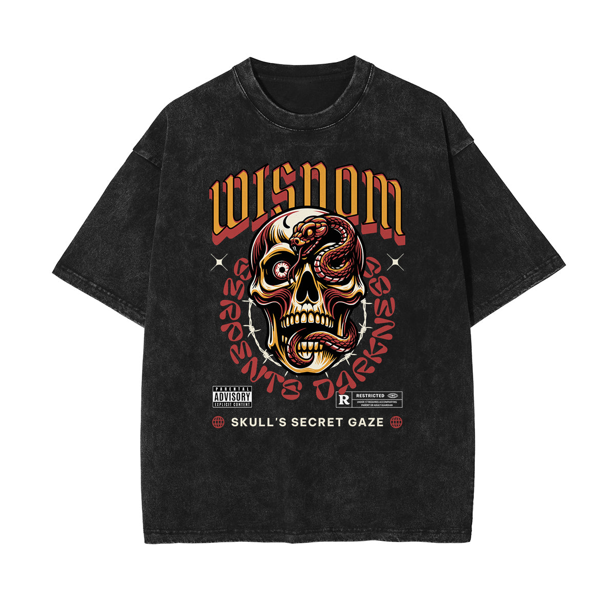 Camiseta de algodón con estampado de calavera lavada