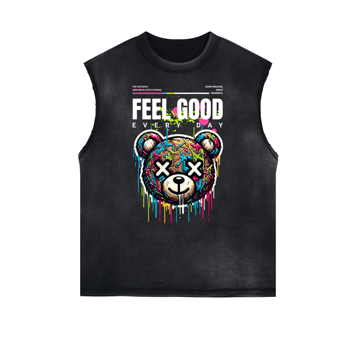 Camiseta sin mangas desgastada con estampado de salpicaduras de tinta