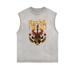 Camiseta sin mangas con estampado desgastado estilo rockero