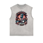 Camiseta sin mangas con estampado desgastado estilo rockero