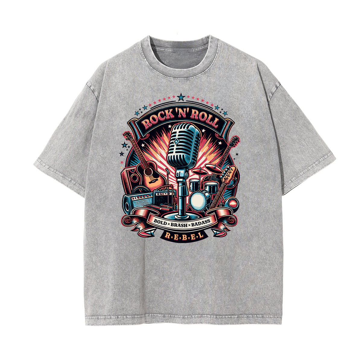 Camiseta de algodón con estampado gráfico estilo rock lavado