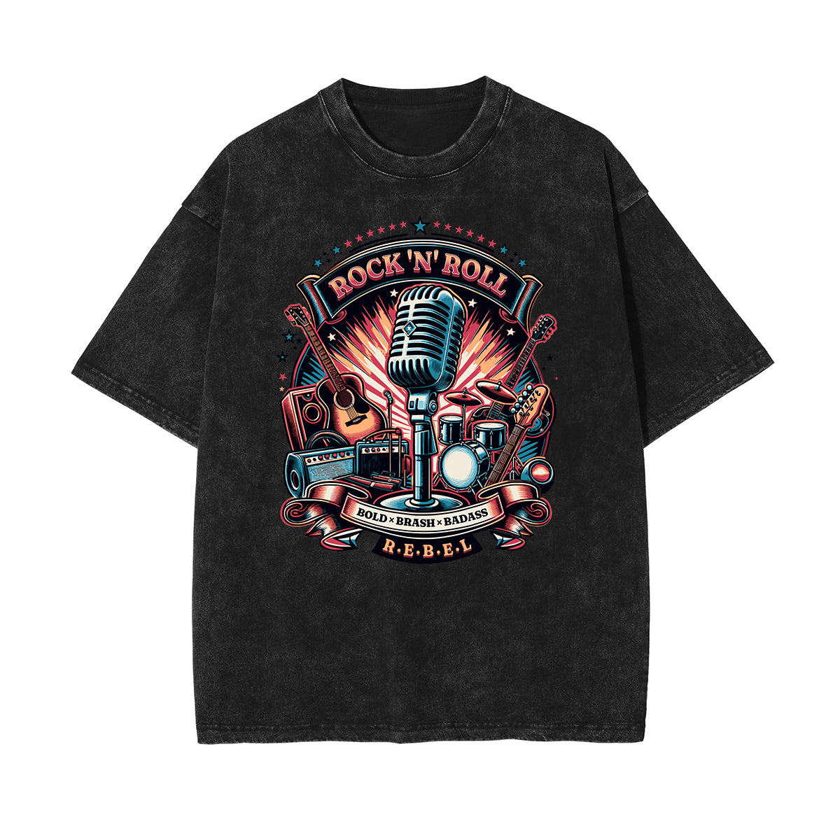 Stone Wash Rock Style Pattern T Shirt