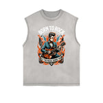 Camiseta sin mangas con estampado desgastado estilo rockero