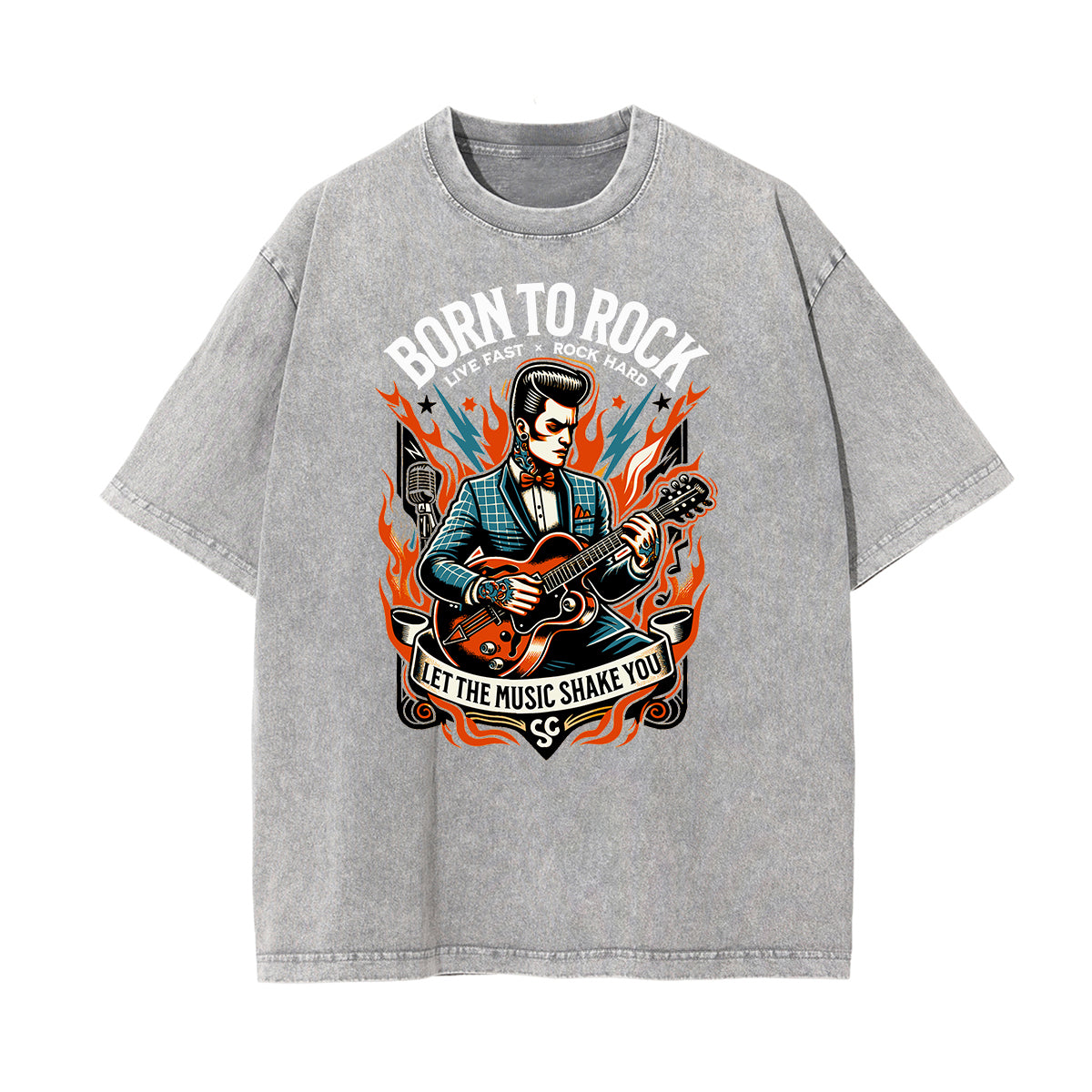 Camiseta de algodón con estampado gráfico estilo rock lavado