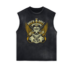 Camiseta sin mangas con gráficos de estilo rockero con bordes deshilachados