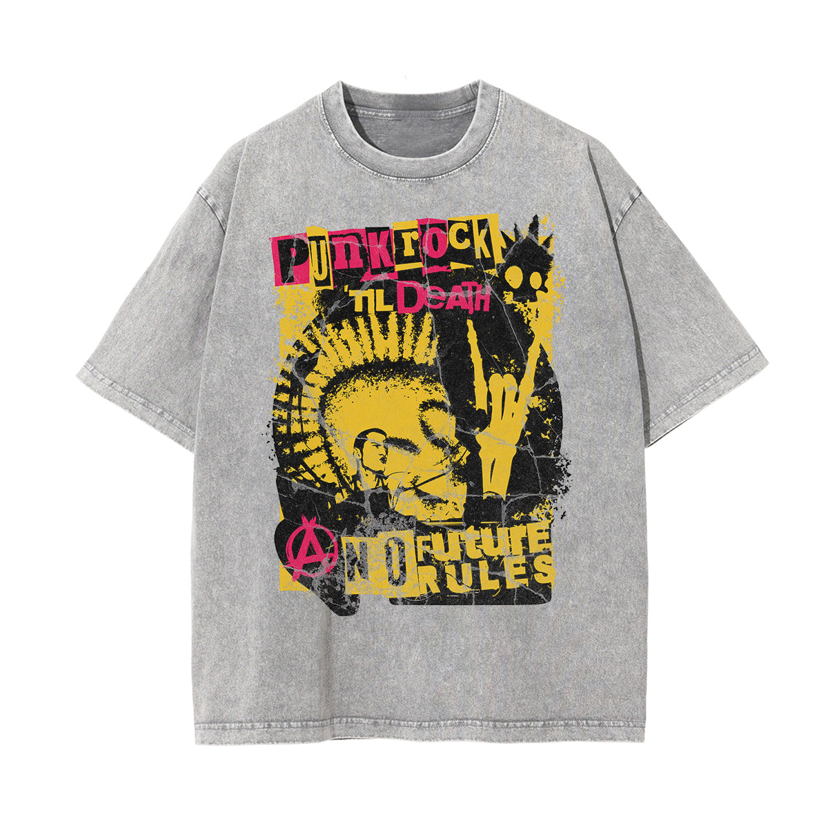 Camiseta de algodón con estampado gráfico estilo rock lavado