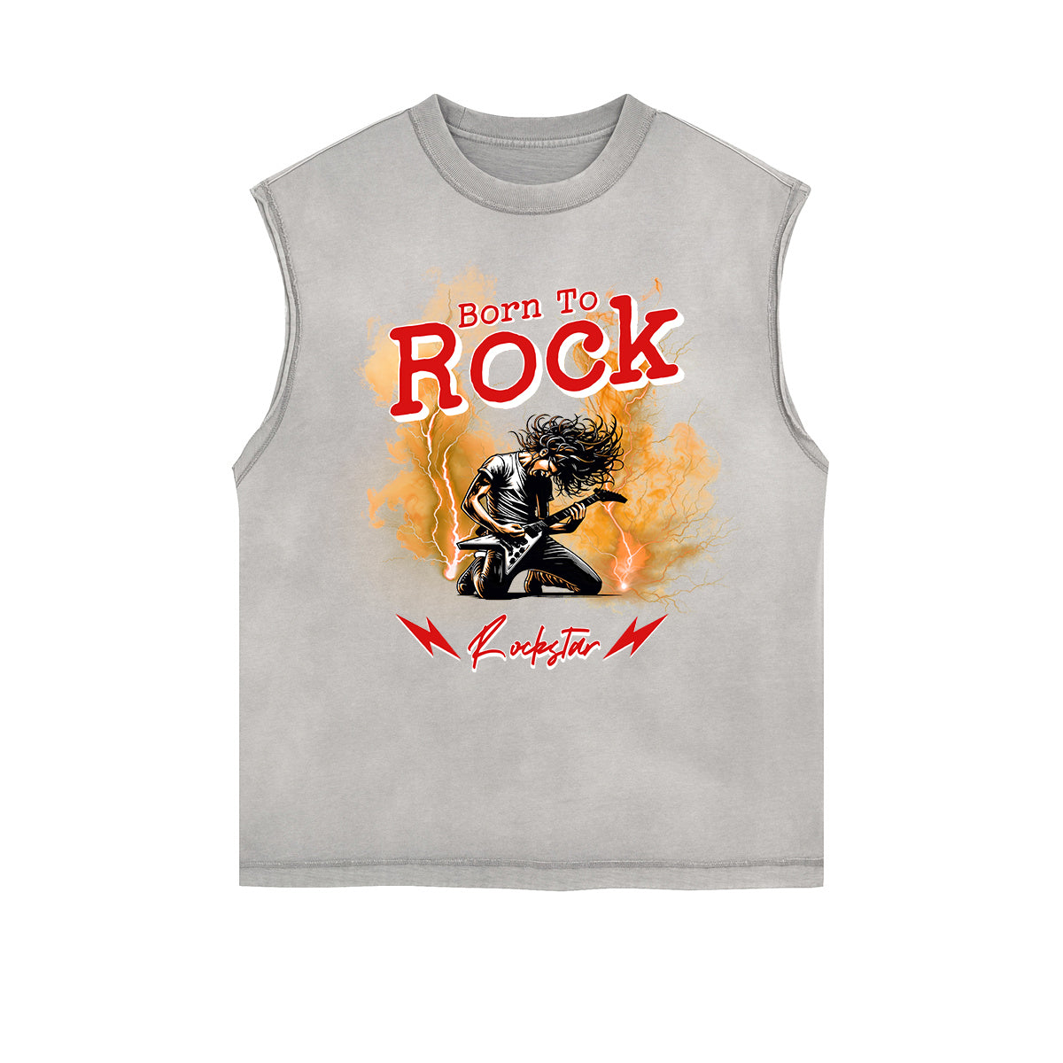 Camiseta sin mangas con estampado desgastado estilo rockero