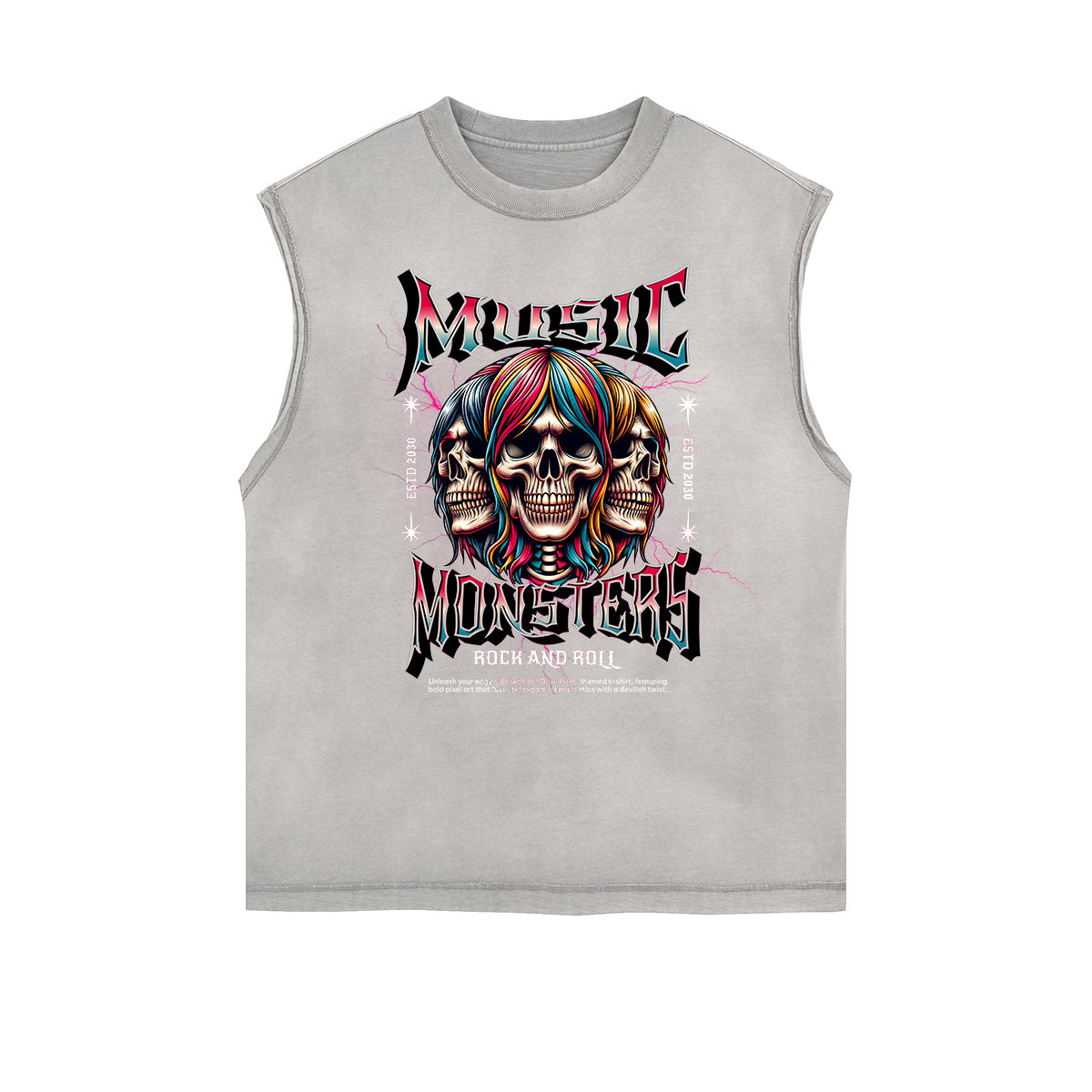 Camiseta sin mangas con estampado desgastado estilo rockero