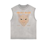 Camiseta sin mangas con tótem africano y bordes deshilachados