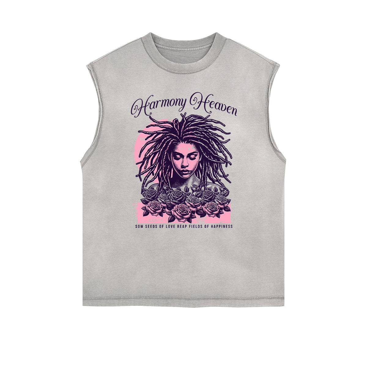 Camiseta sin mangas con tótem africano y bordes deshilachados