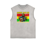 Camiseta sin mangas con tótem africano y bordes deshilachados