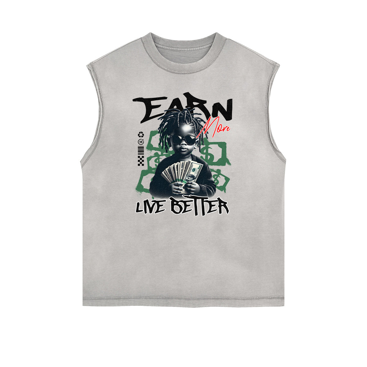 Camiseta sin mangas con tótem africano y bordes deshilachados