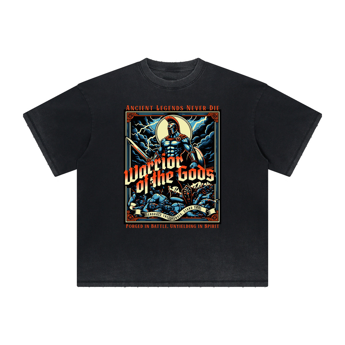 Camiseta vintage con estampado de dioses y fe deshilachados