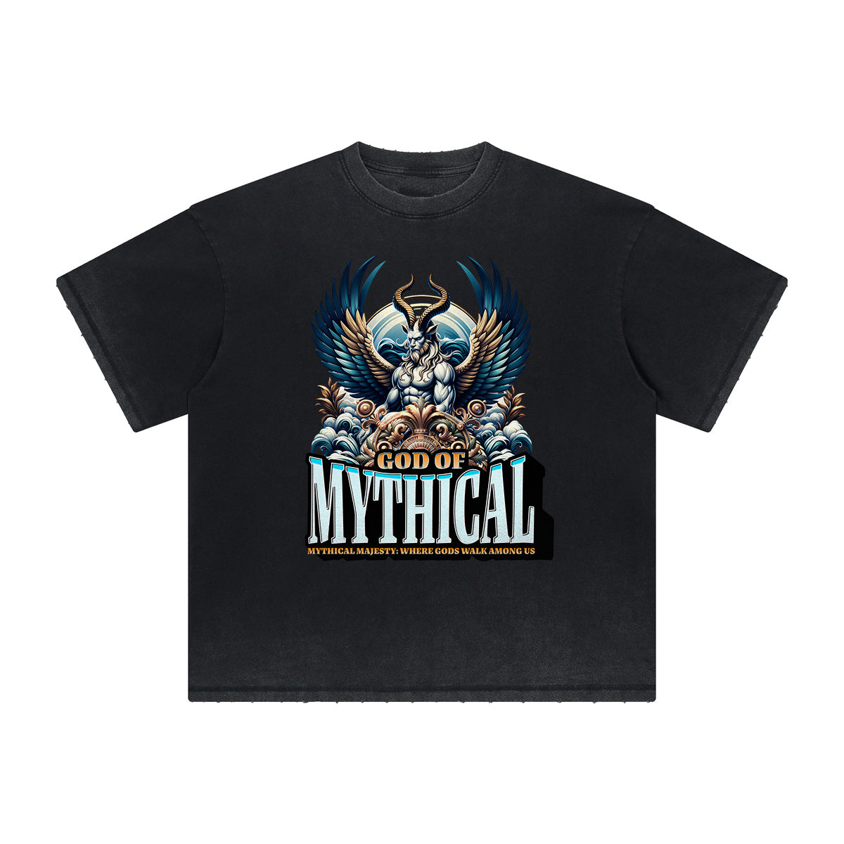Camiseta vintage con estampado de dioses y fe deshilachados