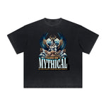 Camiseta vintage con estampado de dioses y fe deshilachados