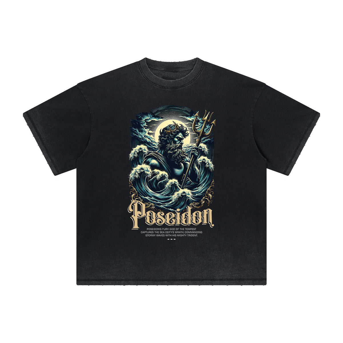 Camiseta vintage con estampado de dioses y fe deshilachados
