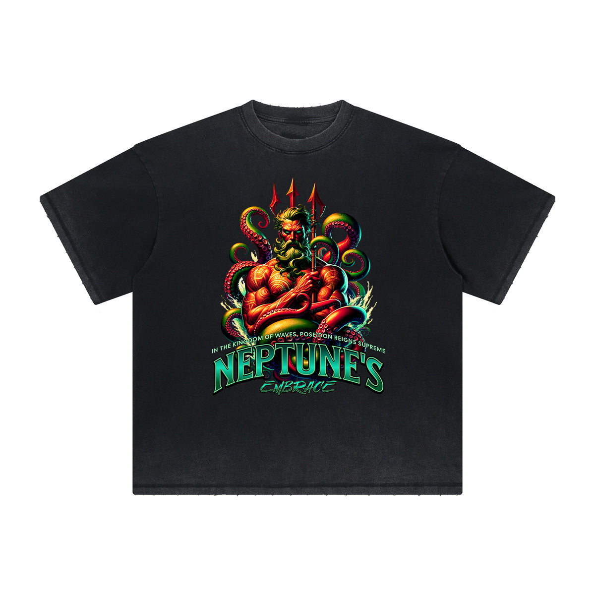 Camiseta vintage con estampado de dioses y fe deshilachados