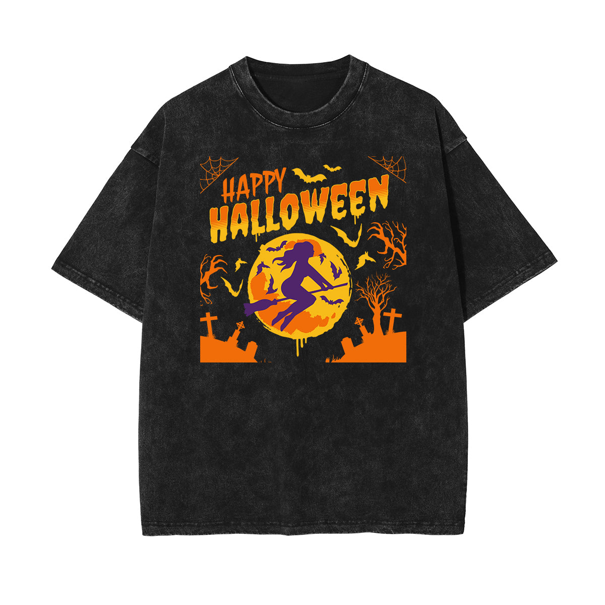 Camiseta con estampado de dibujos animados divertidos con lavado a la piedra