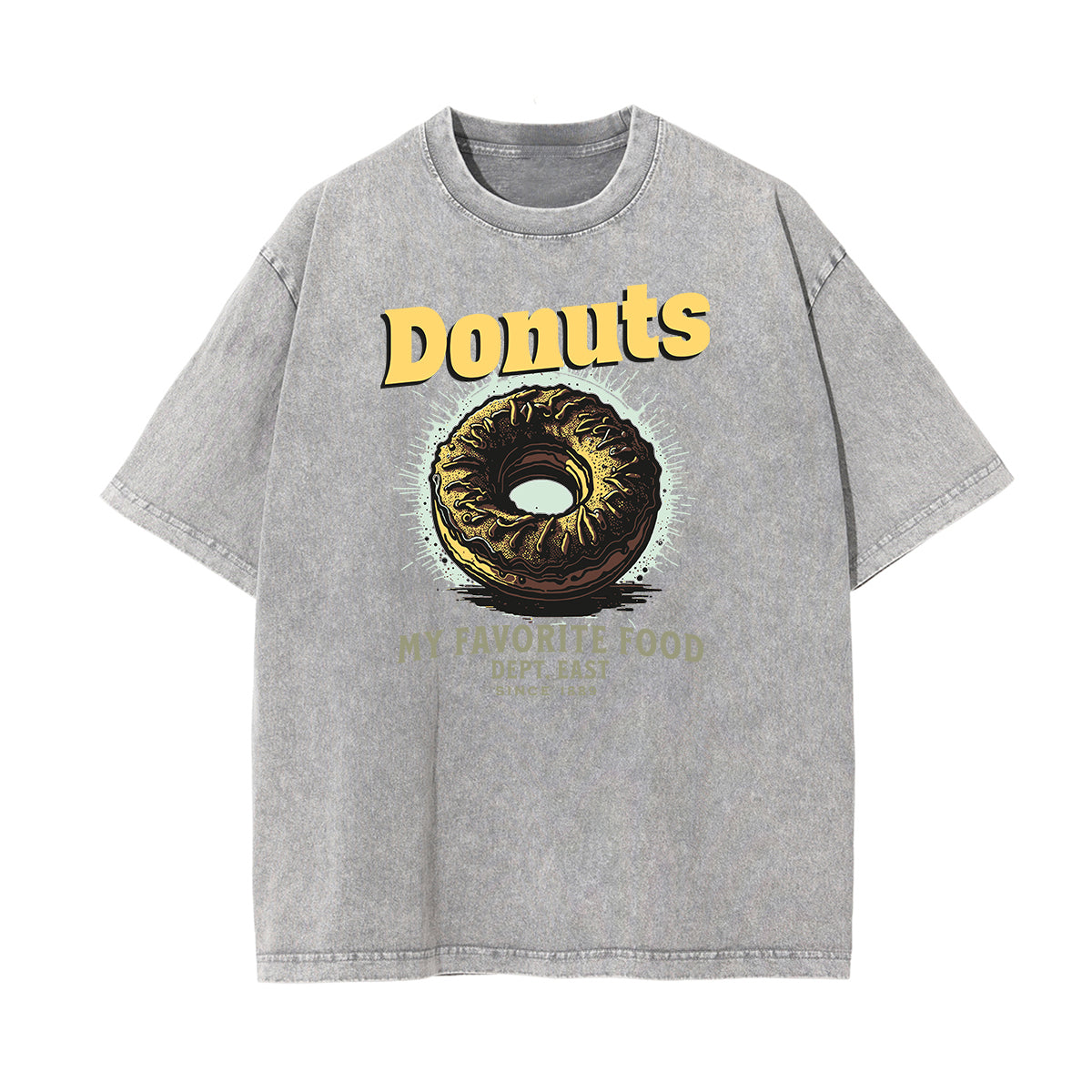 Camiseta de algodón lavado con estampado de dibujos animados divertidos