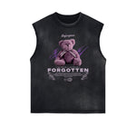 Camiseta sin mangas desgastada con estampado de dibujos animados divertidos