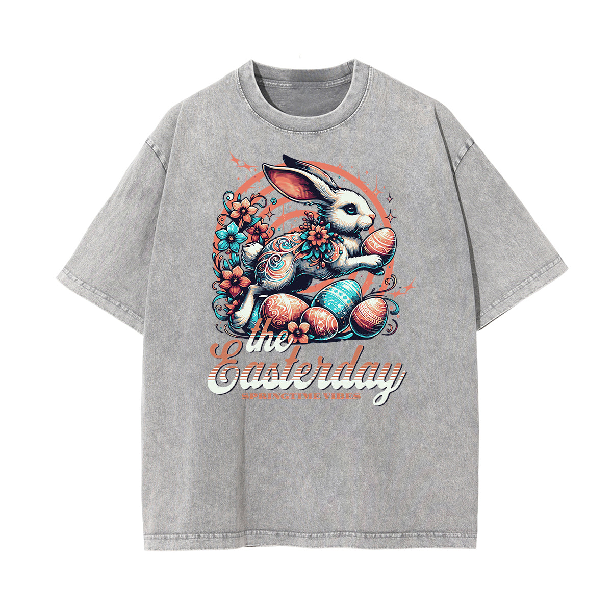 Camiseta de algodón lavado con estampado de dibujos animados divertidos