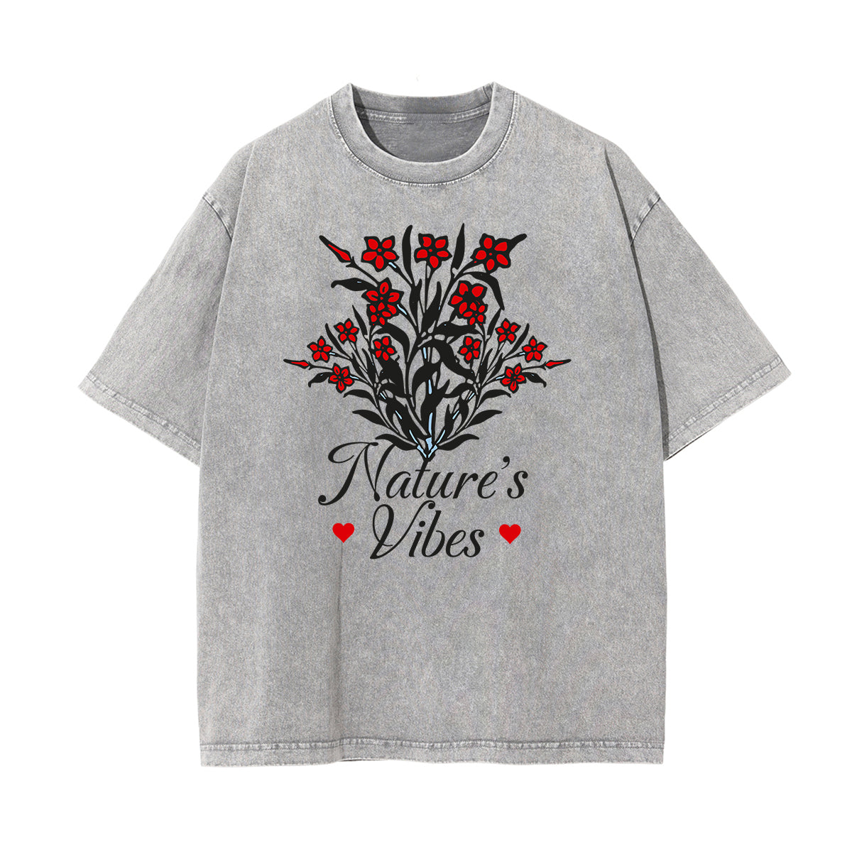 Camiseta de algodón lavado con estampado de dibujos animados divertidos