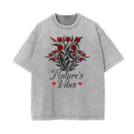 Camiseta de algodón lavado con estampado de dibujos animados divertidos