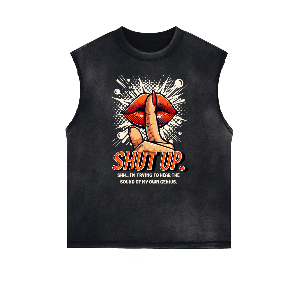 Camiseta sin mangas desgastada con estampado de dibujos animados divertidos