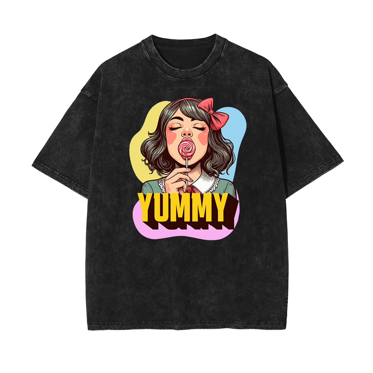 Camiseta con estampado de dibujos animados divertidos con lavado a la piedra