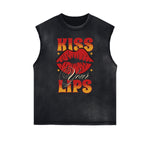 Camiseta sin mangas desgastada con estampado de dibujos animados divertidos