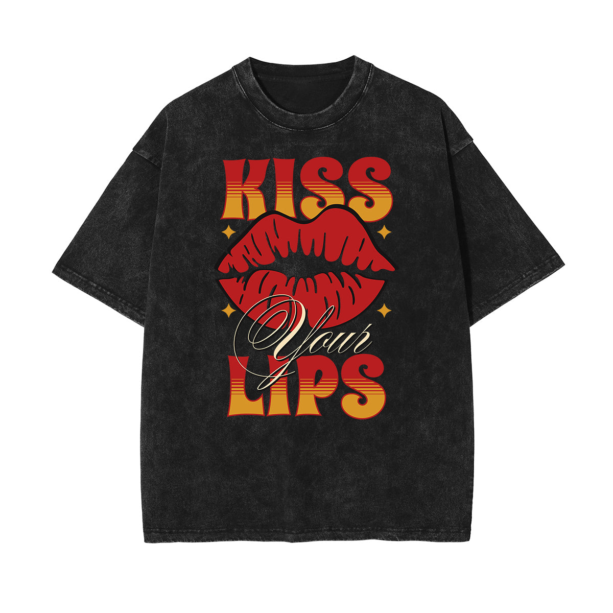 Camiseta con estampado de dibujos animados divertidos con lavado a la piedra