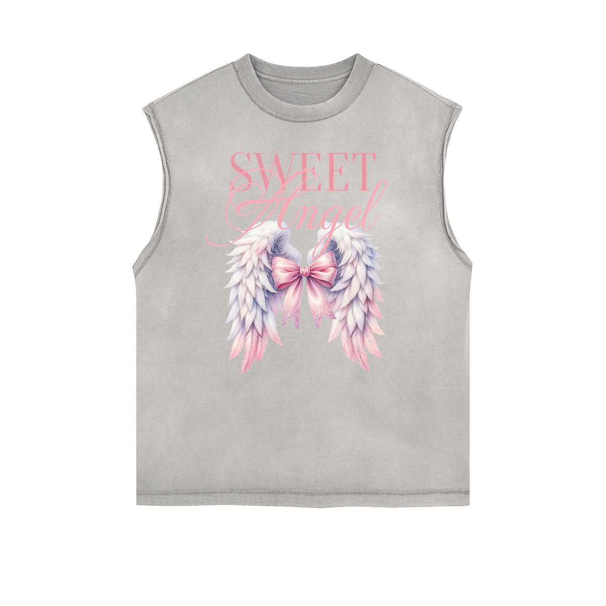 Camiseta sin mangas con estampado de dibujos animados divertidos y bordes deshilachados