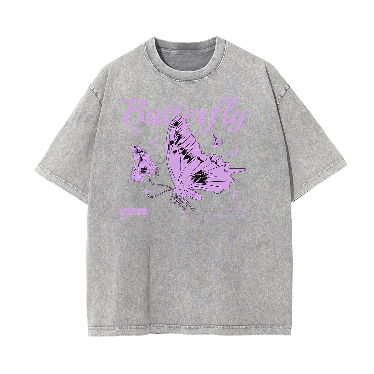Camiseta con estampado de mariposas lavadas a la piedra