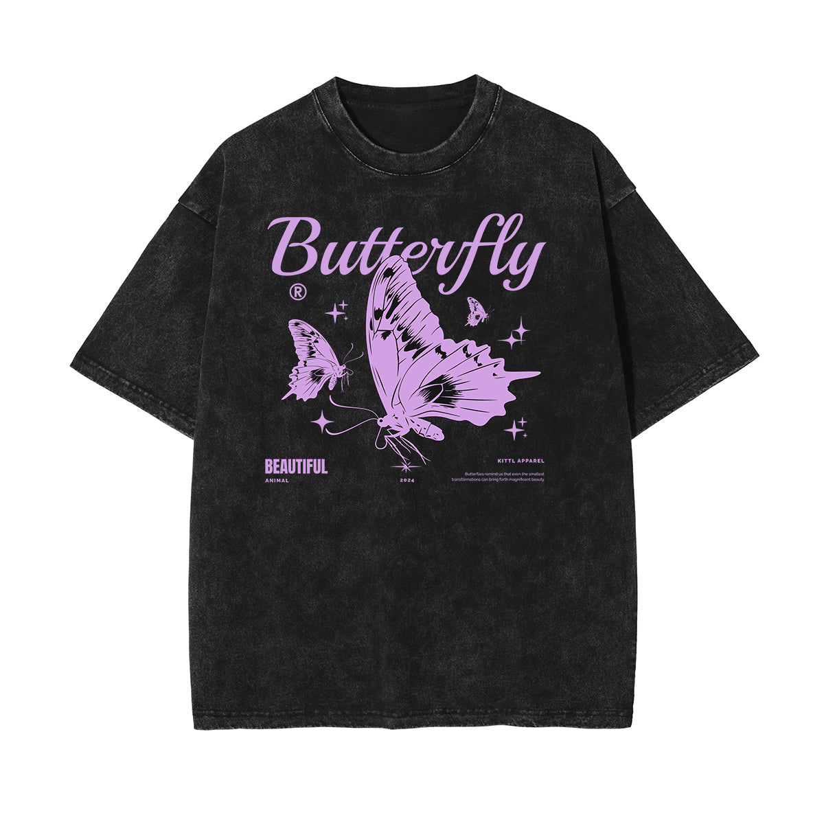 Camiseta de algodón lavada con gráfico de mariposa