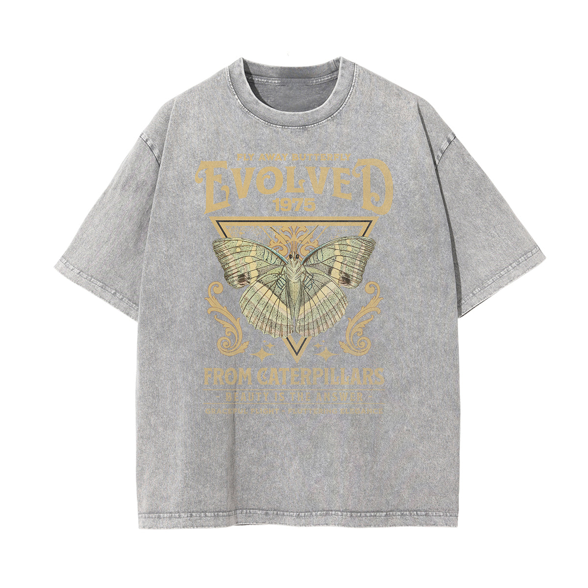 Camiseta con estampado de mariposas lavadas a la piedra