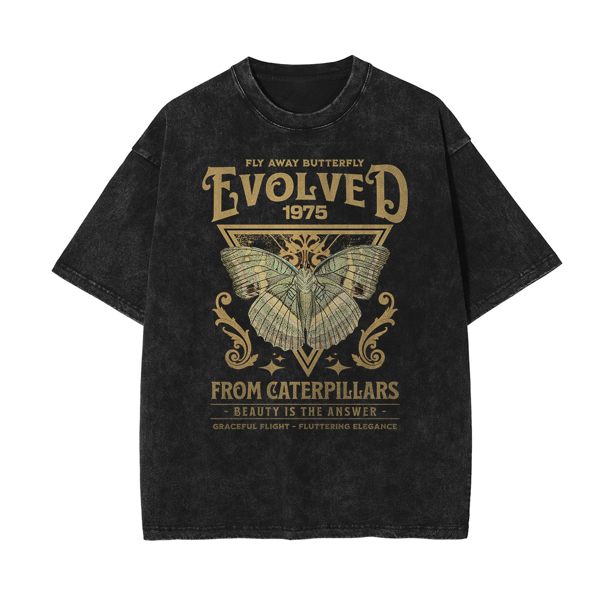 Camiseta de algodón lavada con gráfico de mariposa