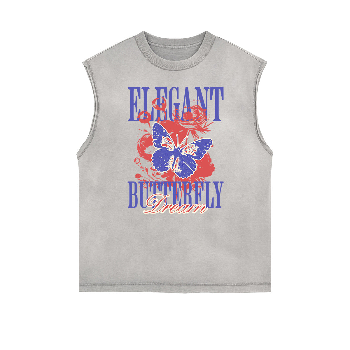 Camiseta sin mangas con estampado de mariposas y bordes deshilachados