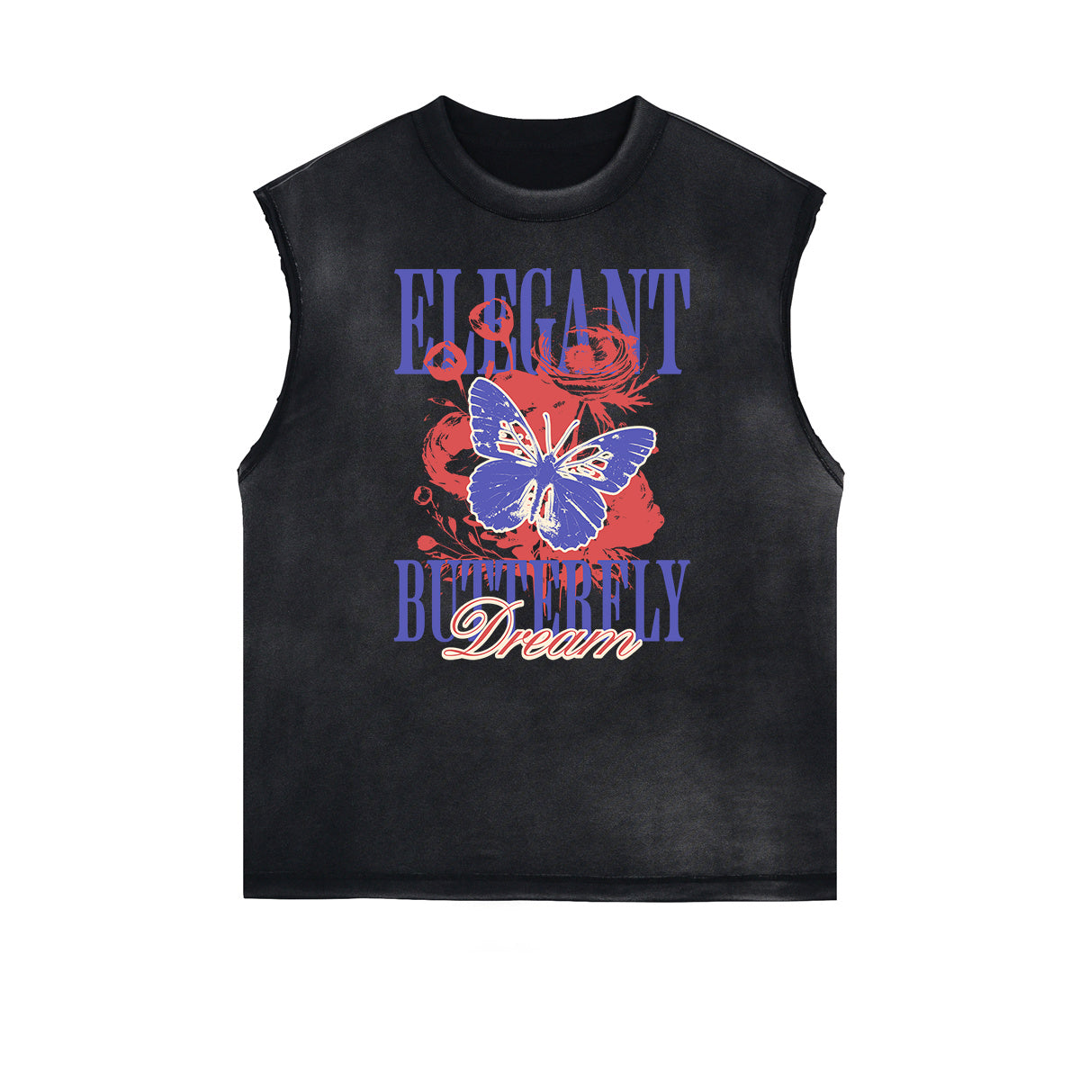 Camiseta sin mangas con estampado de mariposas desgastadas